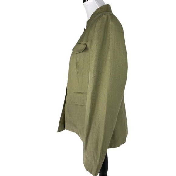 Talbots Women's Green‎ Silk Linen Mandarin Collar Button Up Luxury Blazer 10/C39 - Picture 4 of 14